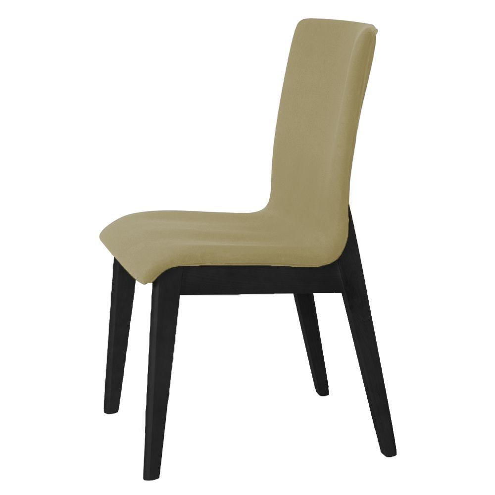 Miniatura Kit 2 Cadeiras De Jantar Diamante Estofada Em Veludo Bege Base Madeira Maciça Preto