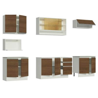 Miniatura Cozinha Completa Madesa Genova com Armário e Balcão (Sem Tampo e Pia) Branco/Rustic Cor:Branco/Rustic