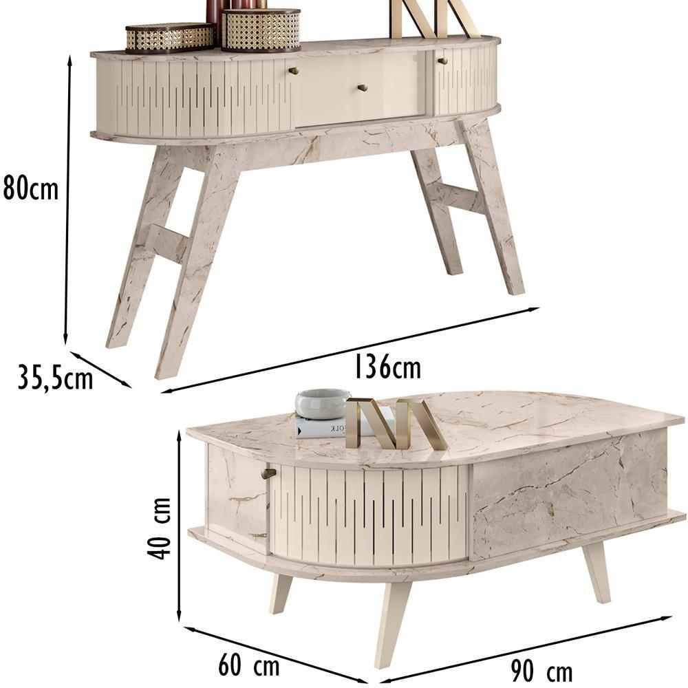 Aparador E Mesa De Centro Para Sala Estind Calacata Off White Mdt Calacata Off White