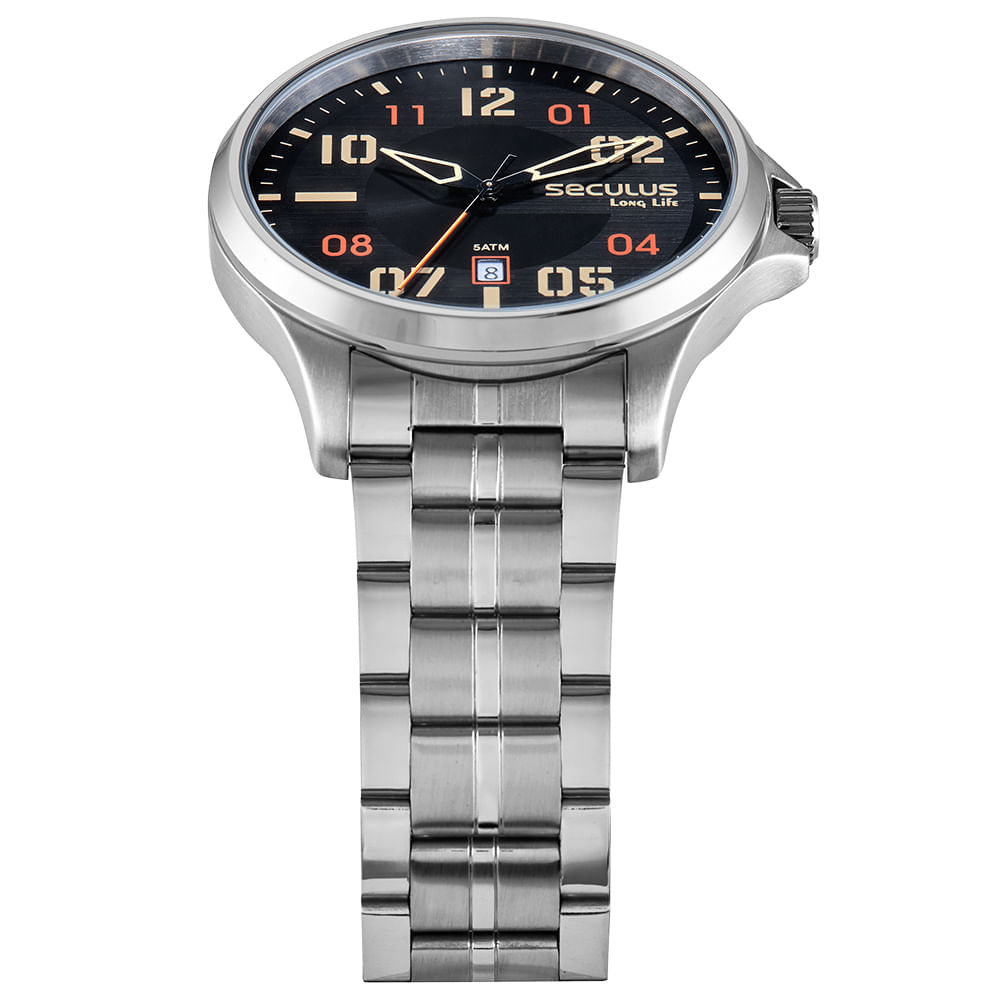 Kit Relógio Masculino Aço Calendário Prata Com Pulseira Trançada