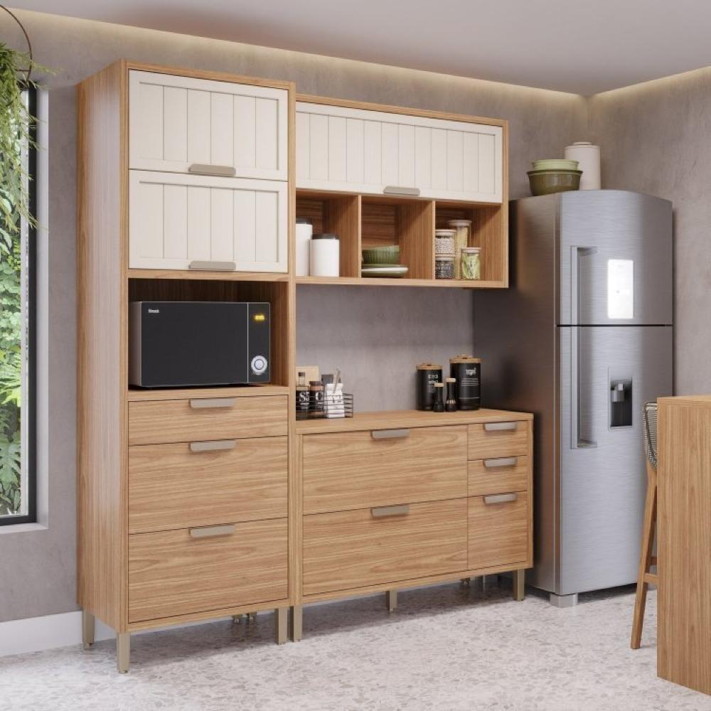 Miniatura Cozinha Modulada Compacta 3 Peças 1 Nicho para Forno ou Micro-ondas Helen Yescasa Freijó/Off White