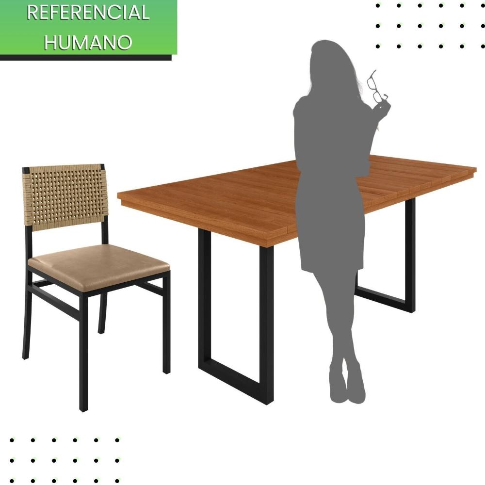 Miniatura Conjunto Itália Tampo Ripado Eucalípto 160x90cm com 6 Cadeiras Madri Preto/Bege