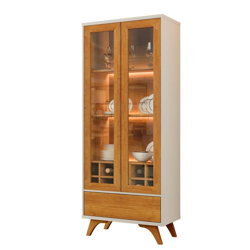 Miniatura Cristaleira Adega Reflecta 2 Portas De Vidro C- Led - Mavaular Off White-naturalle