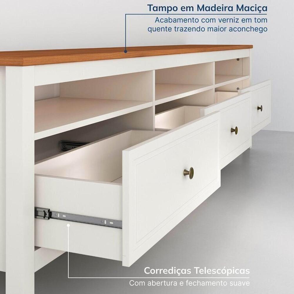Rack Ananda com Painel Aloe para Tv até 75 Polegadas em Mdf Tampo Madeira Maciça Madeira Originals nature / Off white