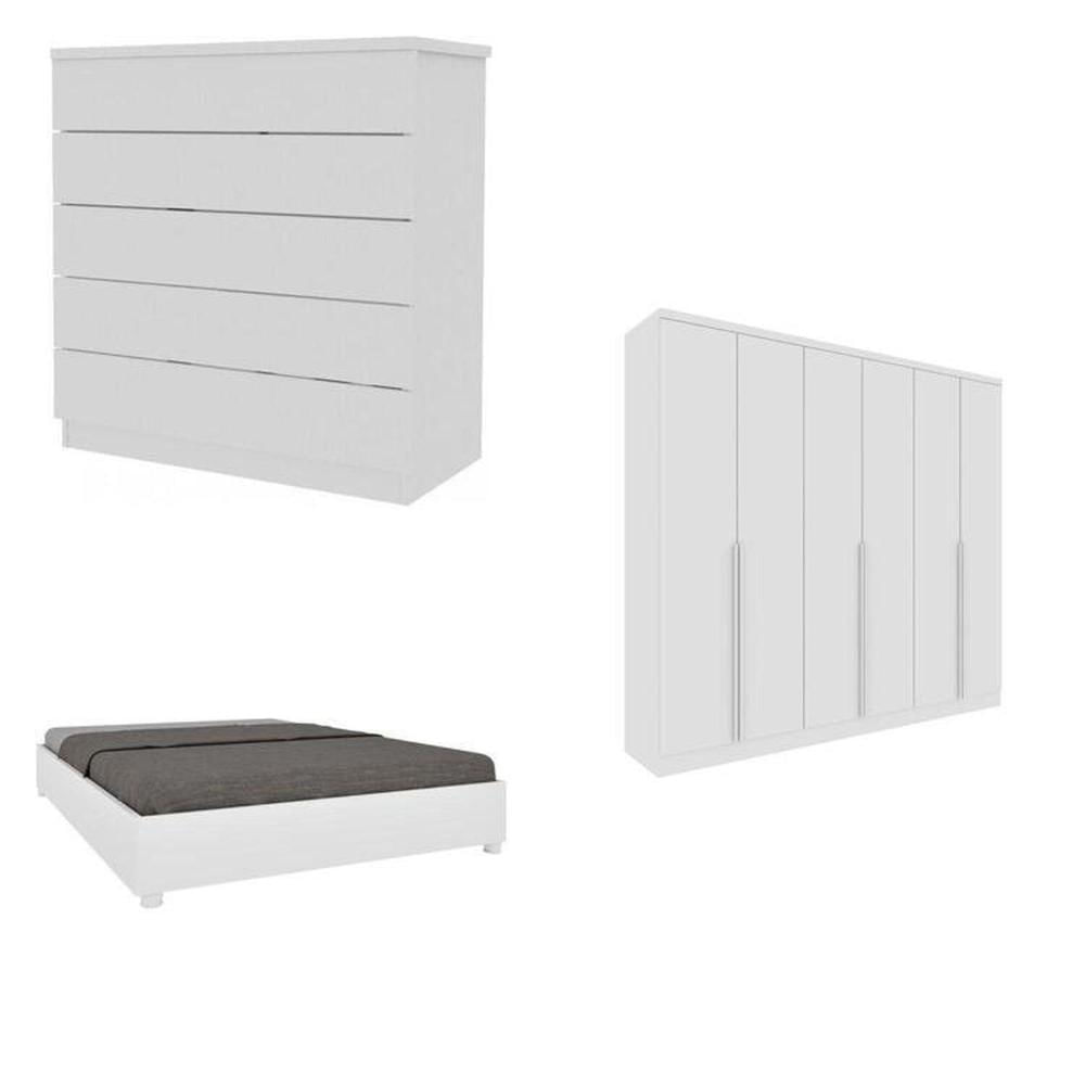 Miniatura Quarto Casal Completo Guarda-Roupa Londres, Cama Monaco e Cômoda Premium Espresso Móveis Neve