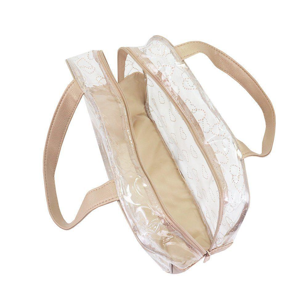 Kit Bolsa E Nécessaire Transparente Love Dourado