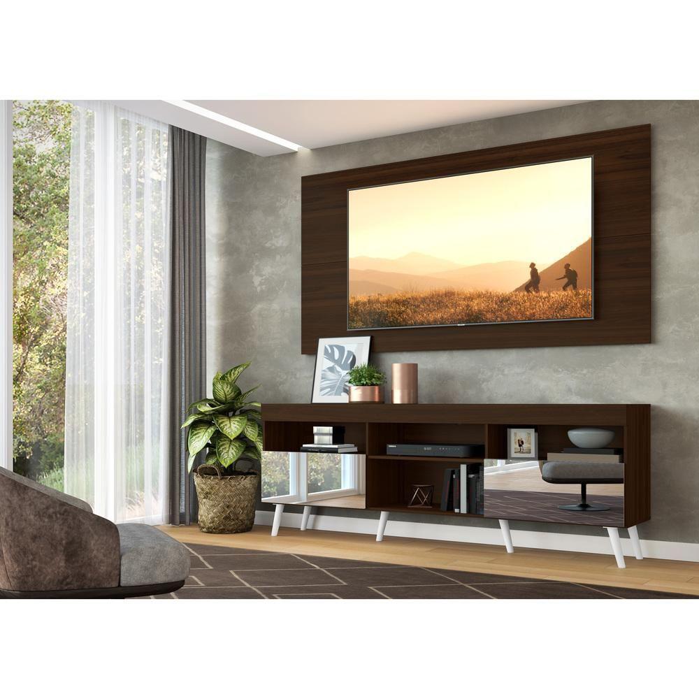 Miniatura Rack com Painel TV até 65" Espelho e Pés Retrô Multimóveis