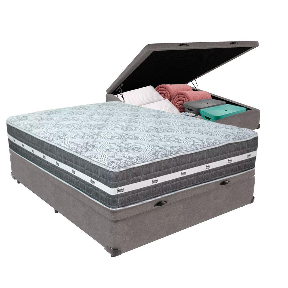 Miniatura Cama Box Baú E Colchão Black Graphite Molas Ensacadas Casal 138x188x27 Anjos Casal Cinza