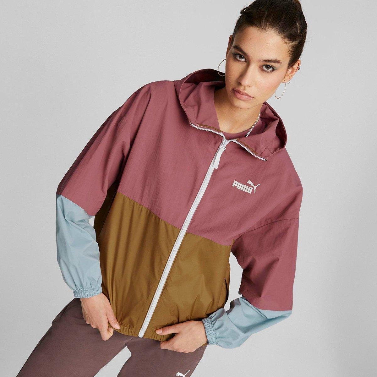Miniatura Jaqueta Corta-Vento Puma Colorblock C/ Capuz Feminina Rosa - G