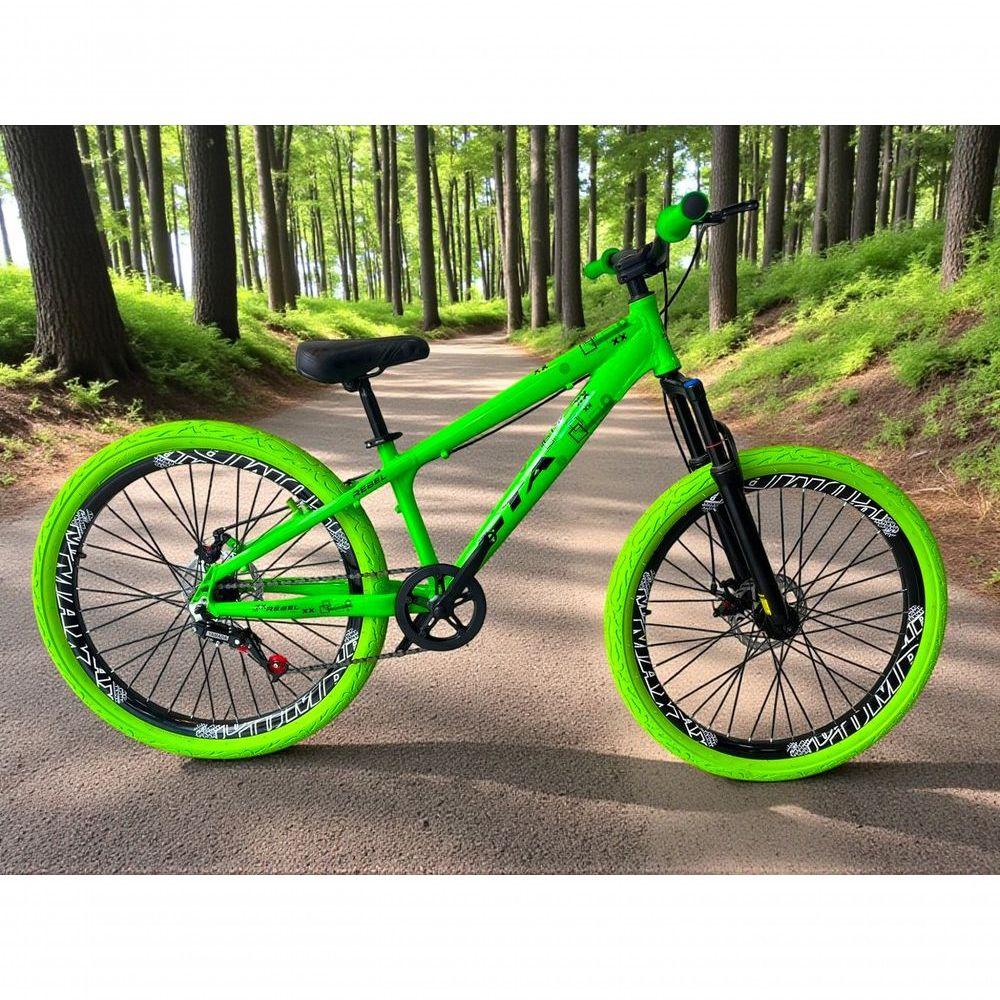 Miniatura Bicicleta 26 Gta Rebel Freeride Downhill Single Aro Vmaxx Freio A Disco Pneu Flame - Verde
