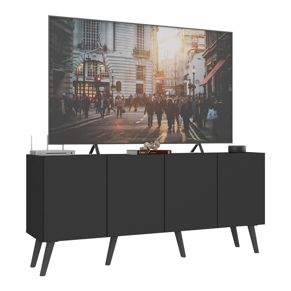 Miniatura Rack Retrô Para Tv Até 50 Polegadas Com 4 Portas Multimóveis Mp1071 Preto Preto