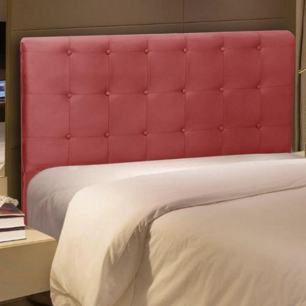 Miniatura Cabeceira Cama Box Quarto King Size Paola 195 Cm Veludo Speciale Home Vermelho