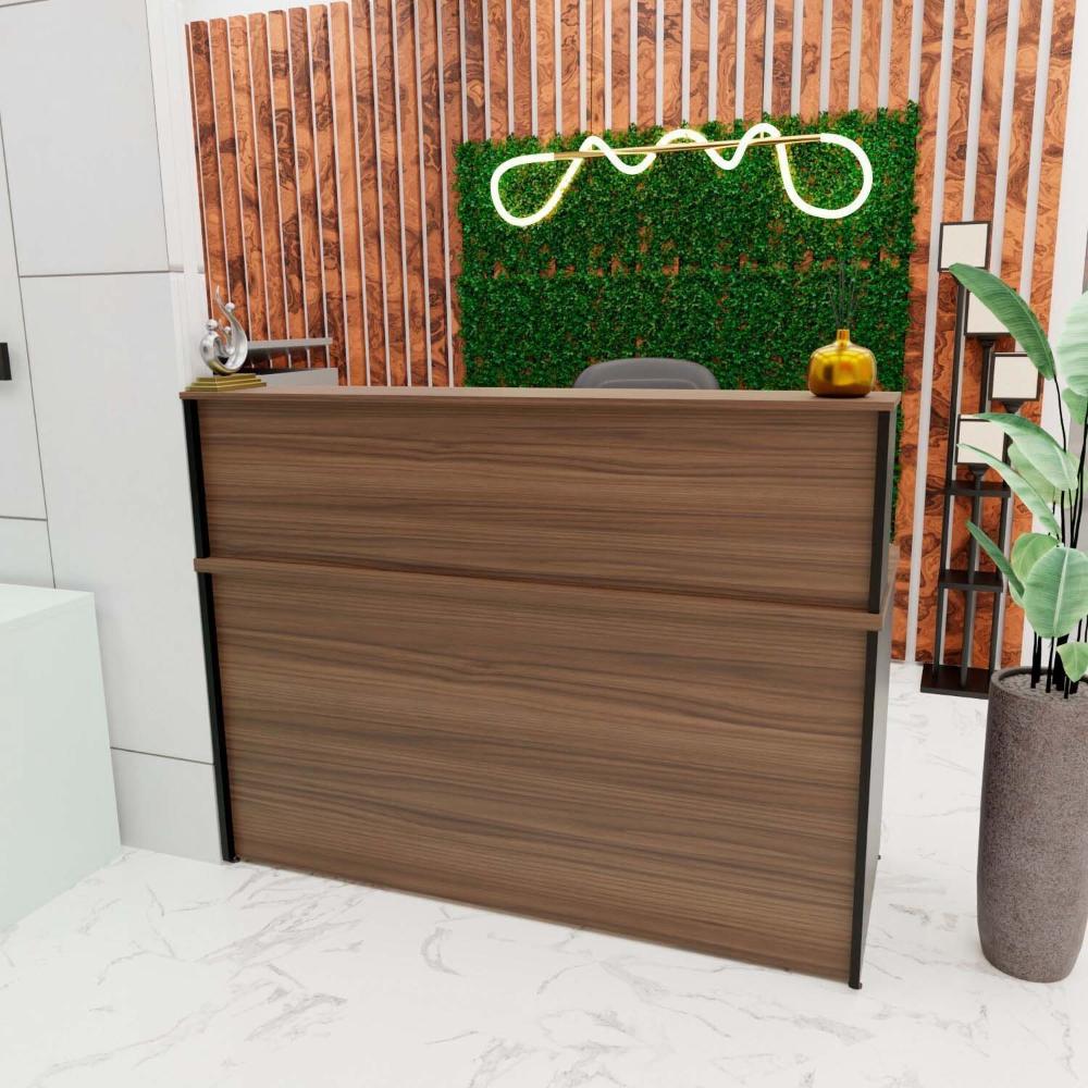 Miniatura Balcão Atendimento Recepção Consultório 140x60cm Com Gaveteiro Nogal
