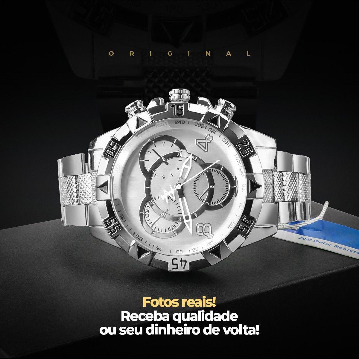 Relogio Masculino Aço Inox Prata Prova Dagua + Premium