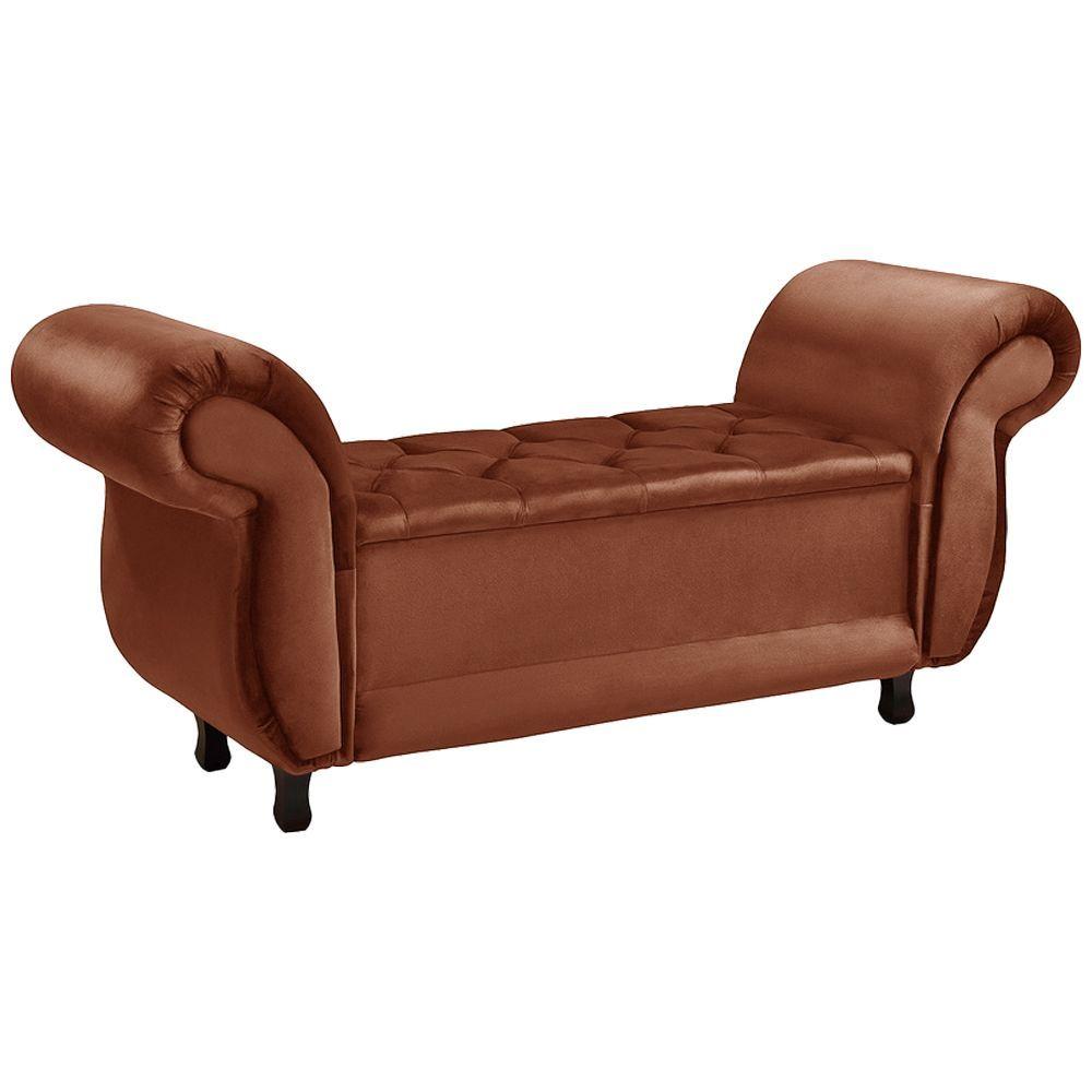 Miniatura Recamier Baú Divã Para Cama Queen 1,60 Milano Veludo Terracota