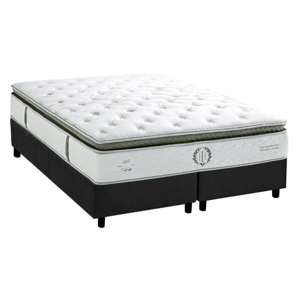 Miniatura Cama Box King: Colchão Molas Ensacadas Herval Imperatore Gold C1655 + Base Crc Suede Gray (193x203x34)