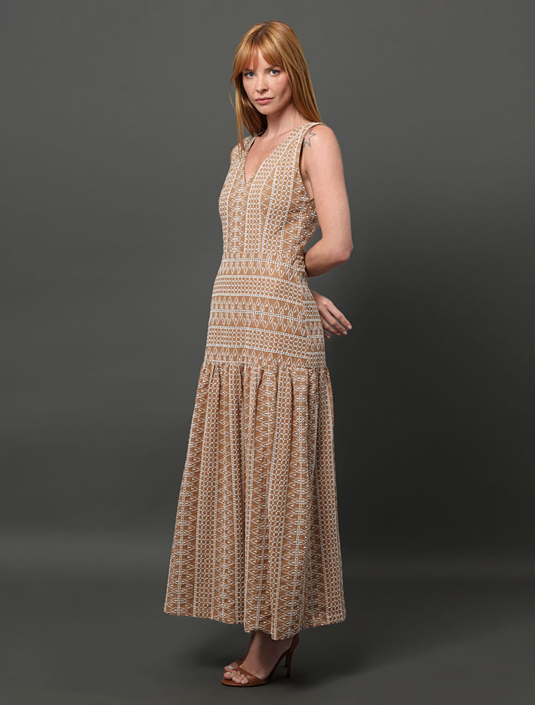 Vestido Feminino Longo de Laise Calvin Klein - Caqui Medio
