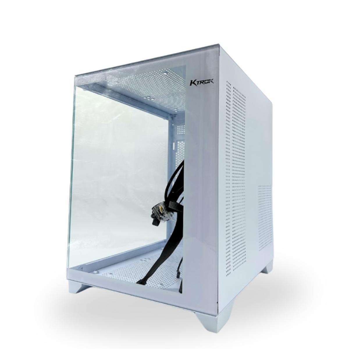 Miniatura Gabinete Gamer Cubo Branco Aqua White Lateral Frente Vidro