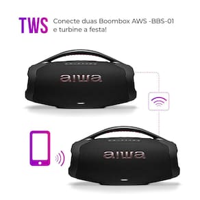 Caixa de Som Aiwa Boombox Plus com 3 Alto-falantes Bivolt e com Proteção IP66 Contra Água e Poeira AWS-BBS-01B - 200W