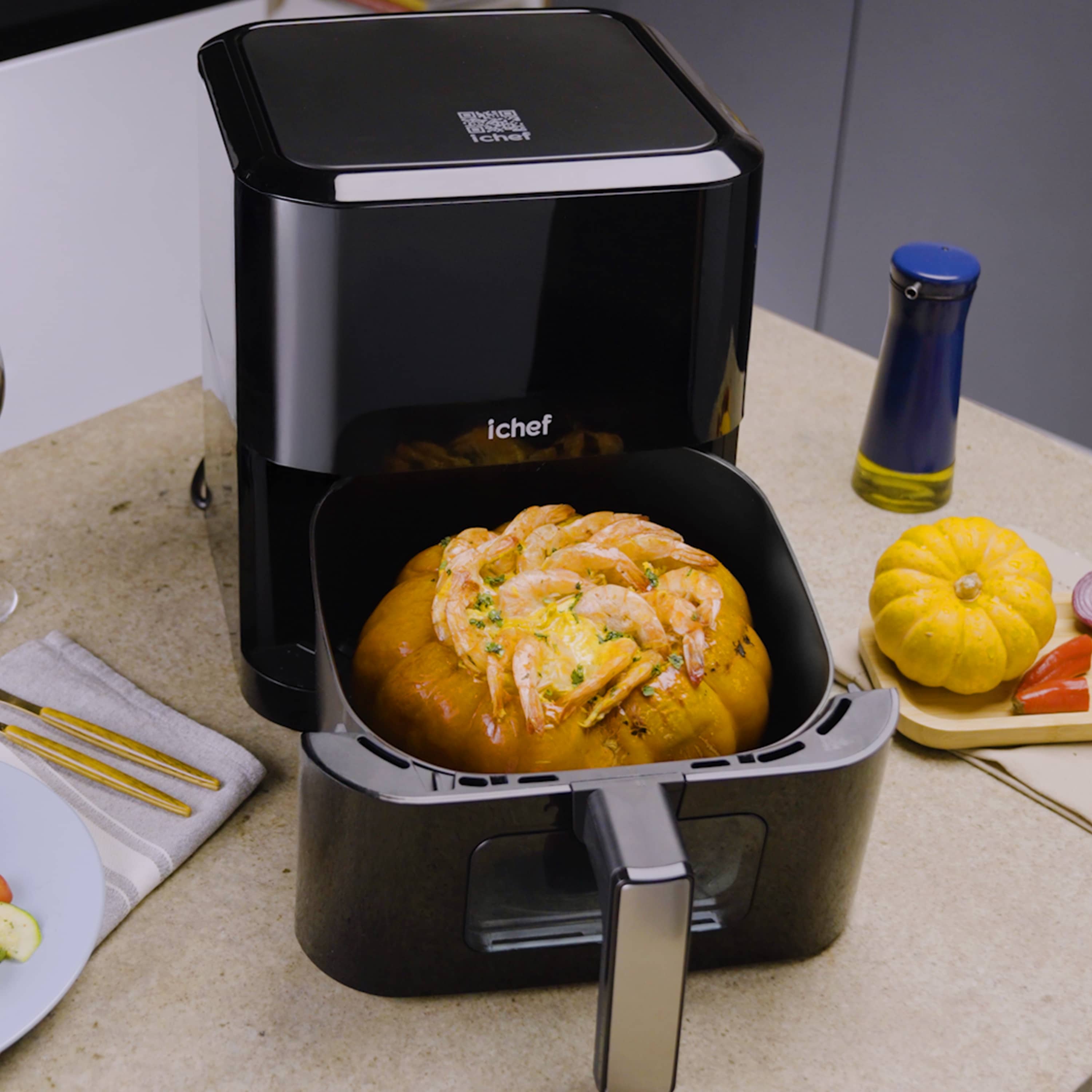 Miniatura Fritadeira Elétrica Airfryer Smart Vision 6L e Panela Home Vermelha Saute Grand 24cm | 127V