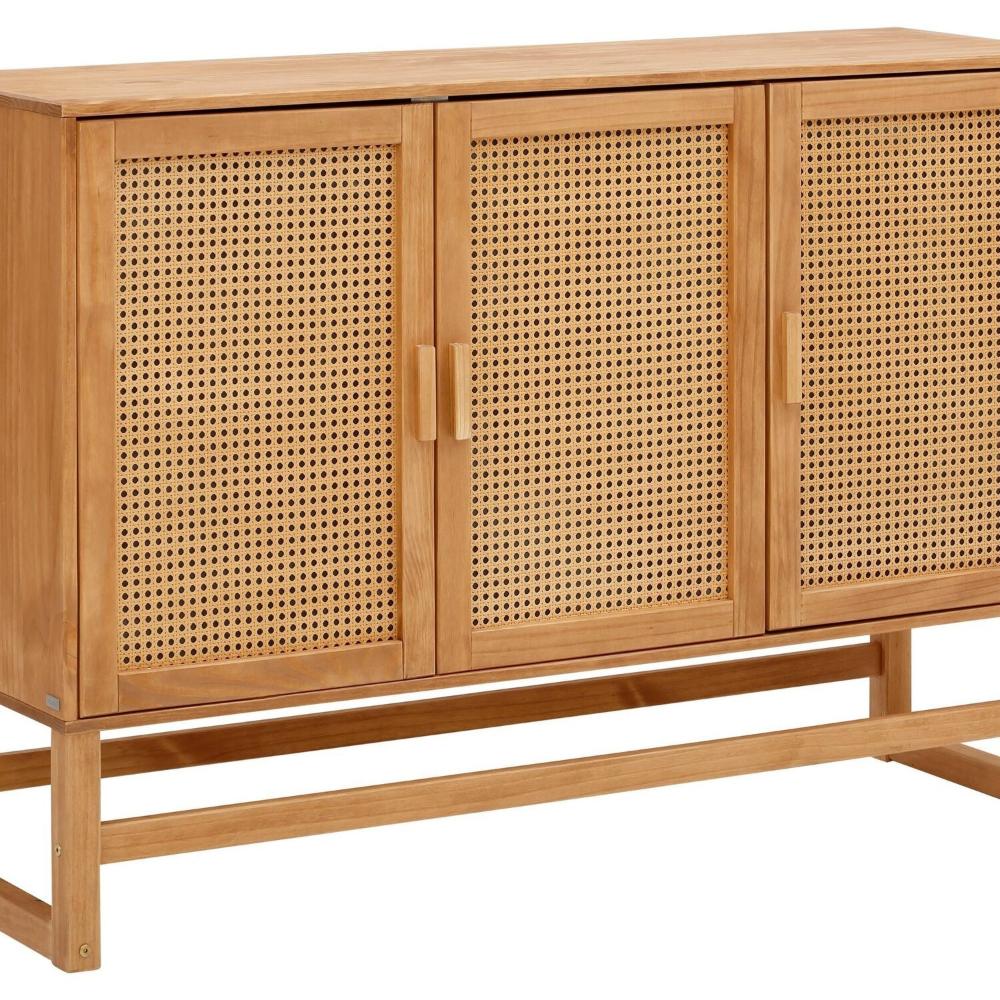 Miniatura Aparador Buffet de Madeira com 3 Portas com Palhinha / Coleção Acapulco Cera natural