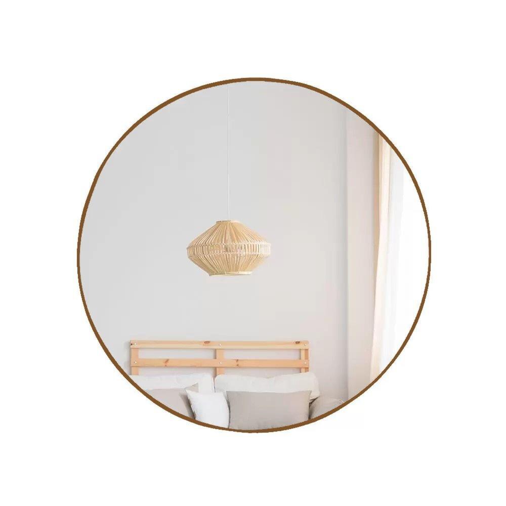 Miniatura Espelho Decorativo de Parede Redondo 40cm para Quarto Sala Cozinha Caramelo