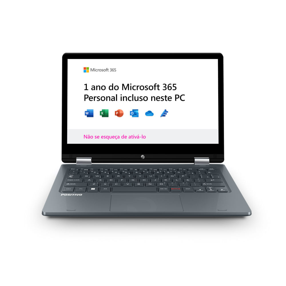 Miniatura Notebook 2 em 1 Positivo Duo C4128B-3 Intel Celeron Dual Core Windows11 Home 11,6" - Cinza Escuro - Inclui Microsoft 365*