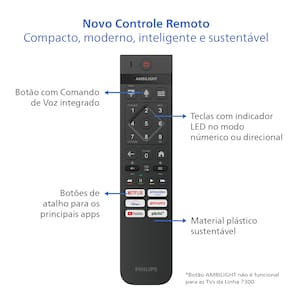 Smart TV 50" 4K Philips 50PUG7300/78 UHD Titan OS Pixel Precise Comando de Voz Preta