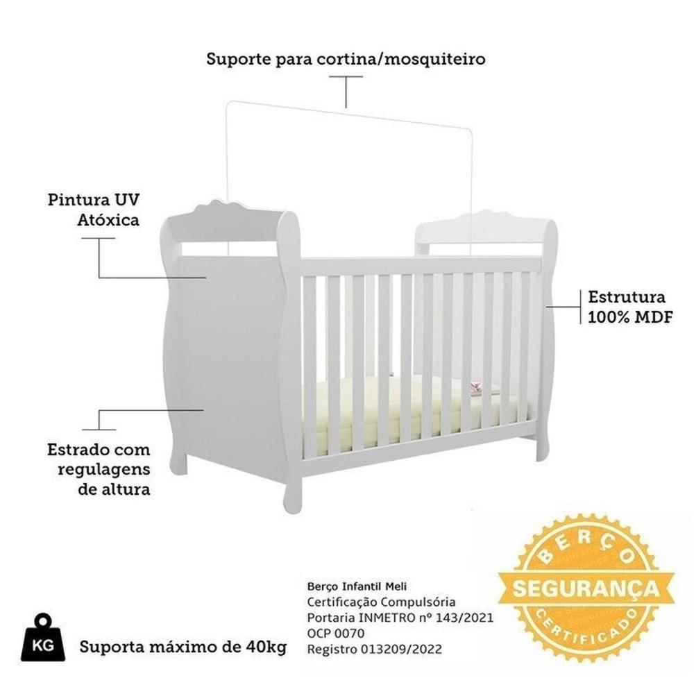 Miniatura Quarto de Bebê Completo Berço Minicama Guarda-roupa 4 Portas e Cômoda 100% Mdf Nina Espresso Móveis Branco Brilho