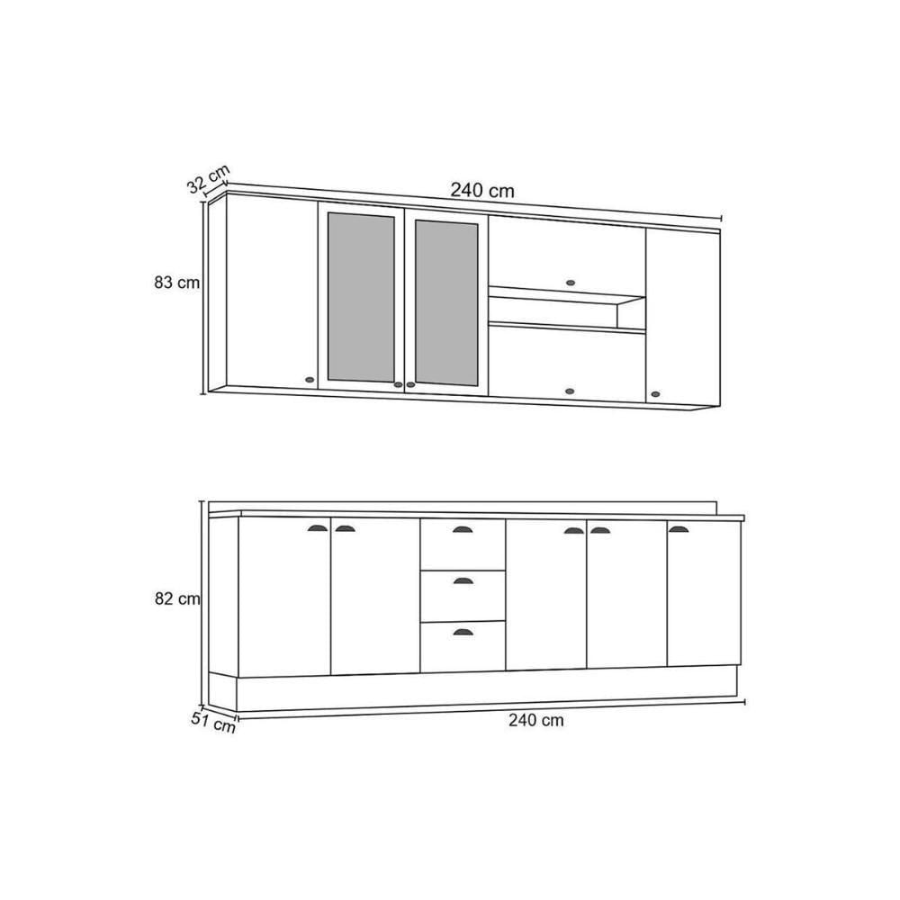 Cozinha Completa Americana 10 Peças (4 Aéreos + 3 Balcões + 3 Tampos) Cz266 Branco - Henn