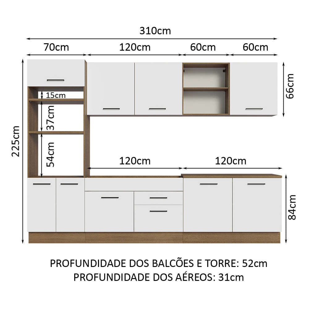 Miniatura Armário de Cozinha Completa 310cm Rustic/Branco Agata Madesa 02 Cor:Rustic/Branco