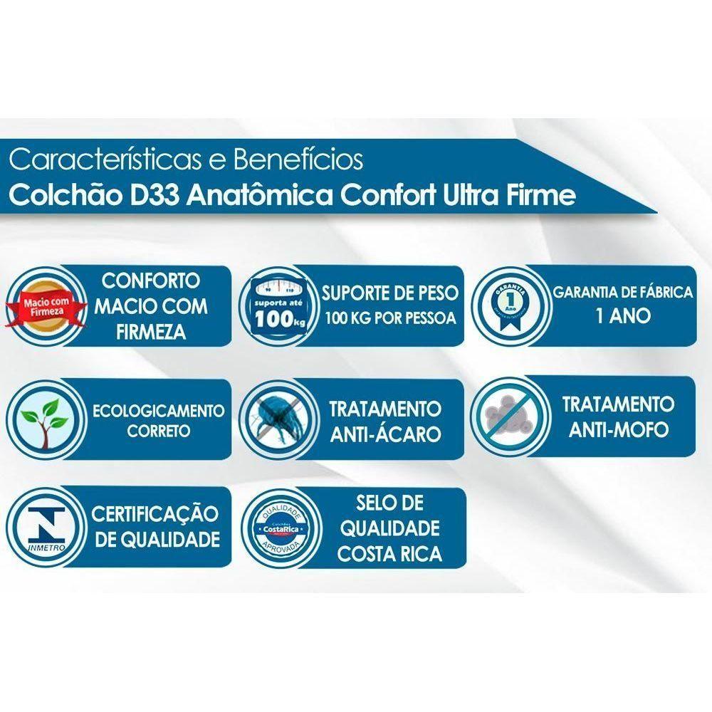 Colchão Ortopédico D33 - Ep Anatômico Conforto Ultra Firme Euro Pillow (78x188x17) - Paropas