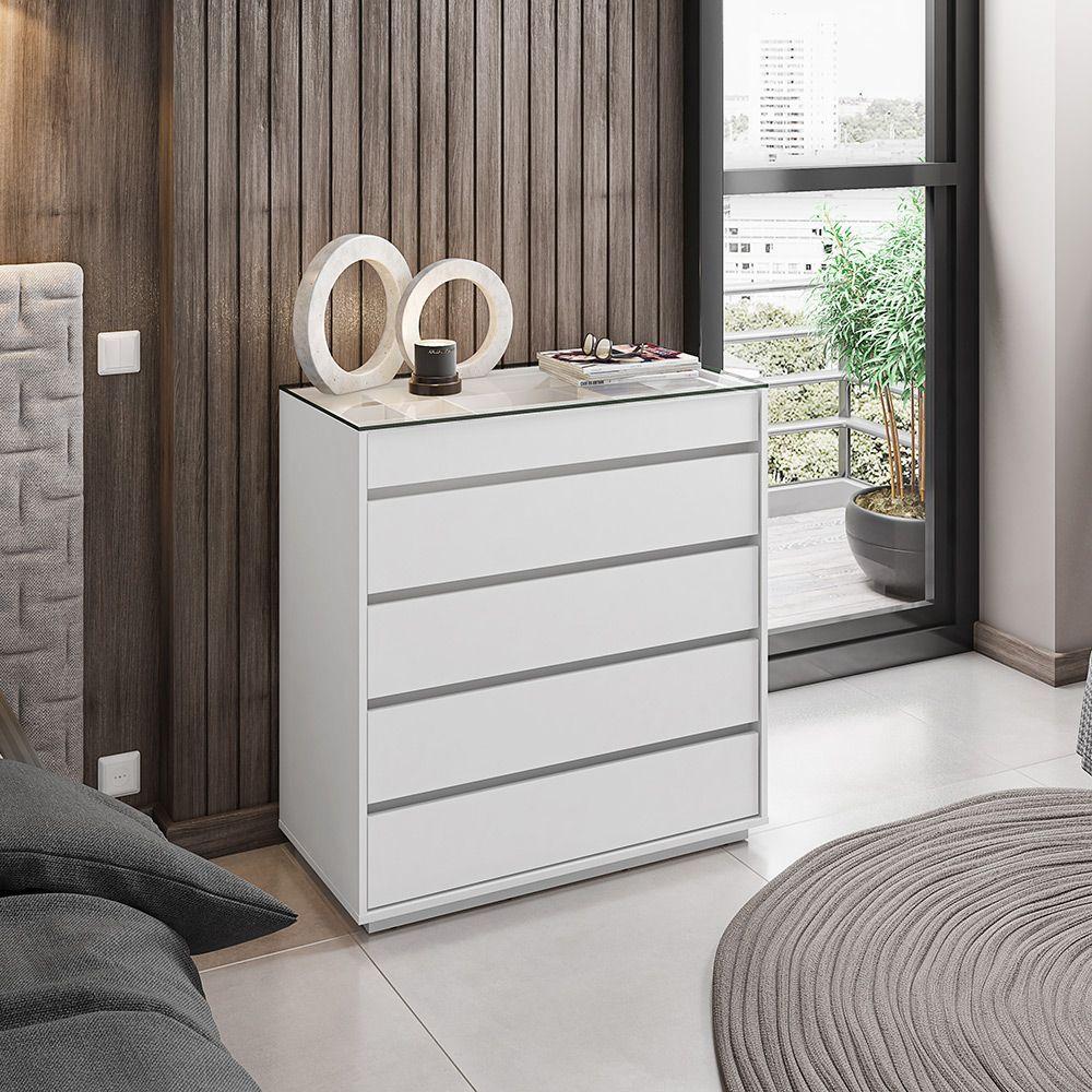 Cômoda Organizadora Ellie 5 Gavetas - D'rossi Cor Cinza Pérola