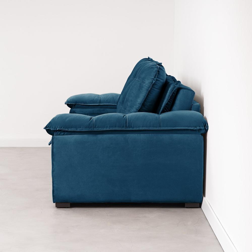 Miniatura Sofá Cama Palmeira 3 Lugares Retrátil Reclinável 2,20m Veludo com Molas CabeCasa MadeiraMadeira Azul