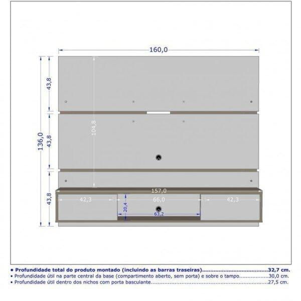 Miniatura Conjunto Painel Âmbar para TV até 65 Polegadas e Buffet Opala Pés de Madeira Móveis Bechara Off White/Cinamomo