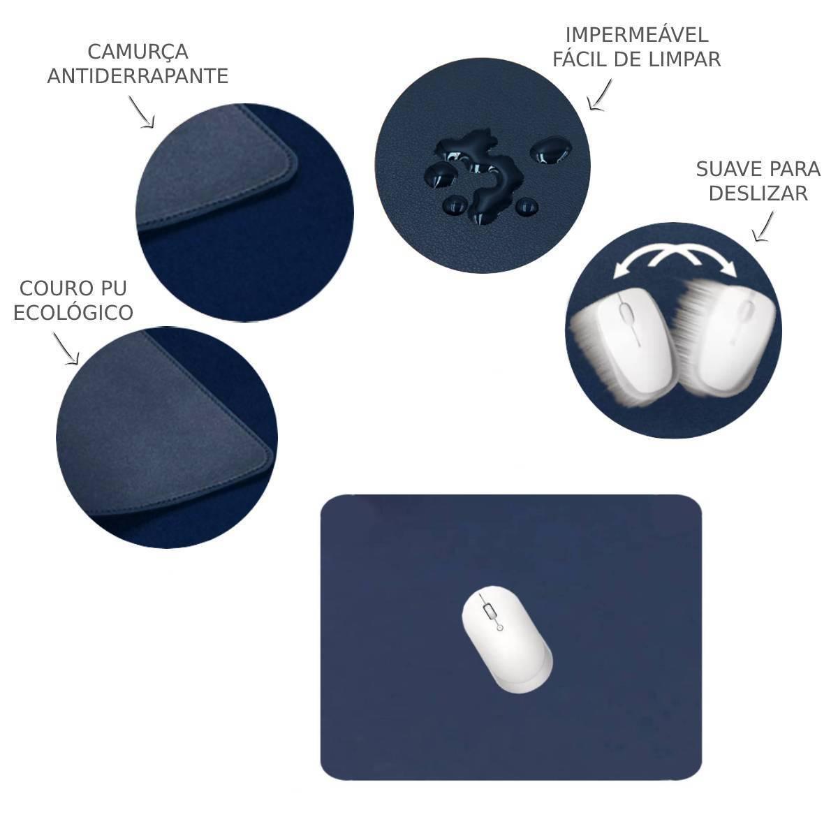 Miniatura Kit 10 Mouse Pad 25X20Cm Couro Eco Impermeável Azul Marinho
