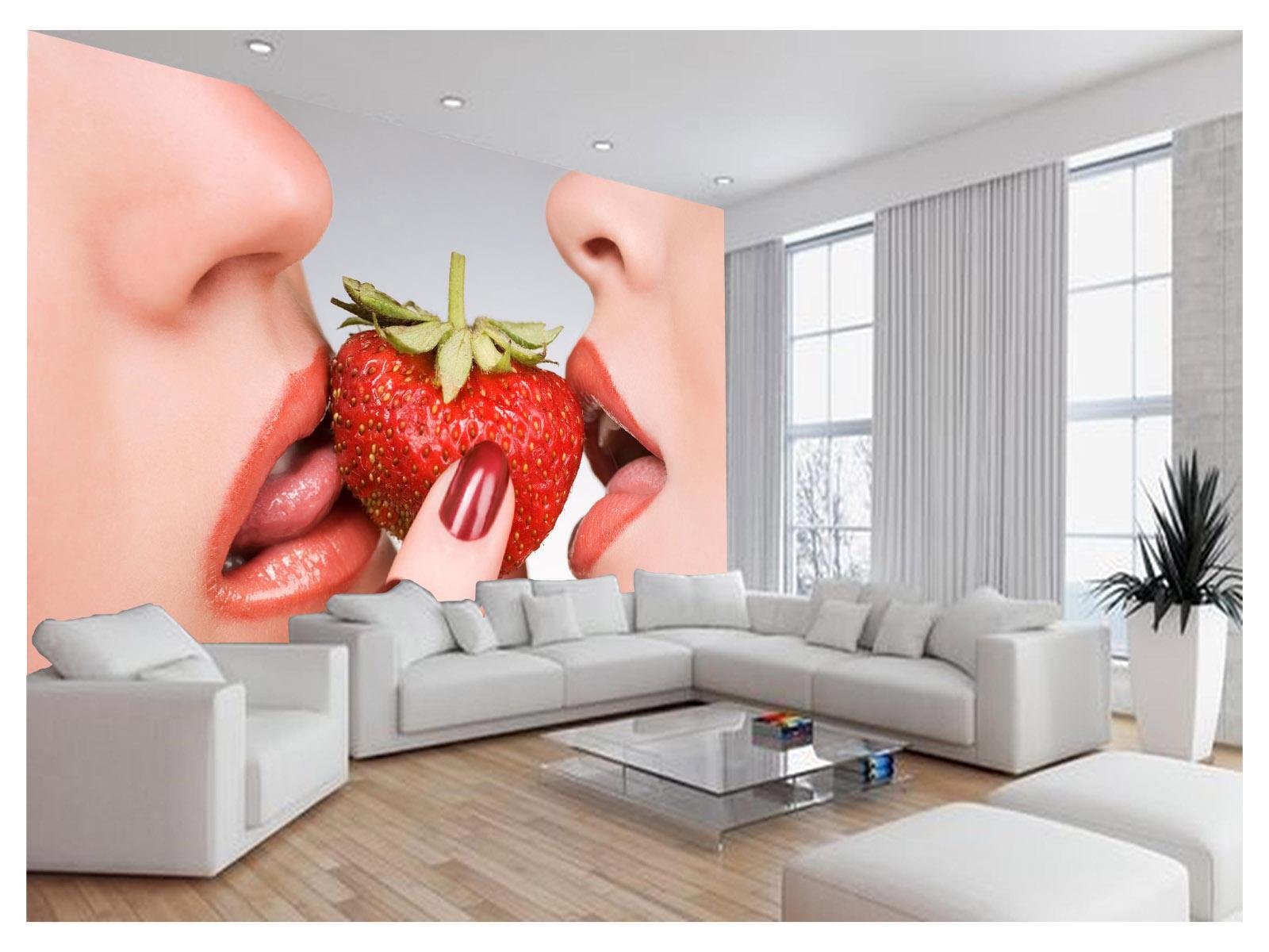 Miniatura Papel De Parede 3D Arte Boca Beijo Lábios Sexy 3,5M Tra168