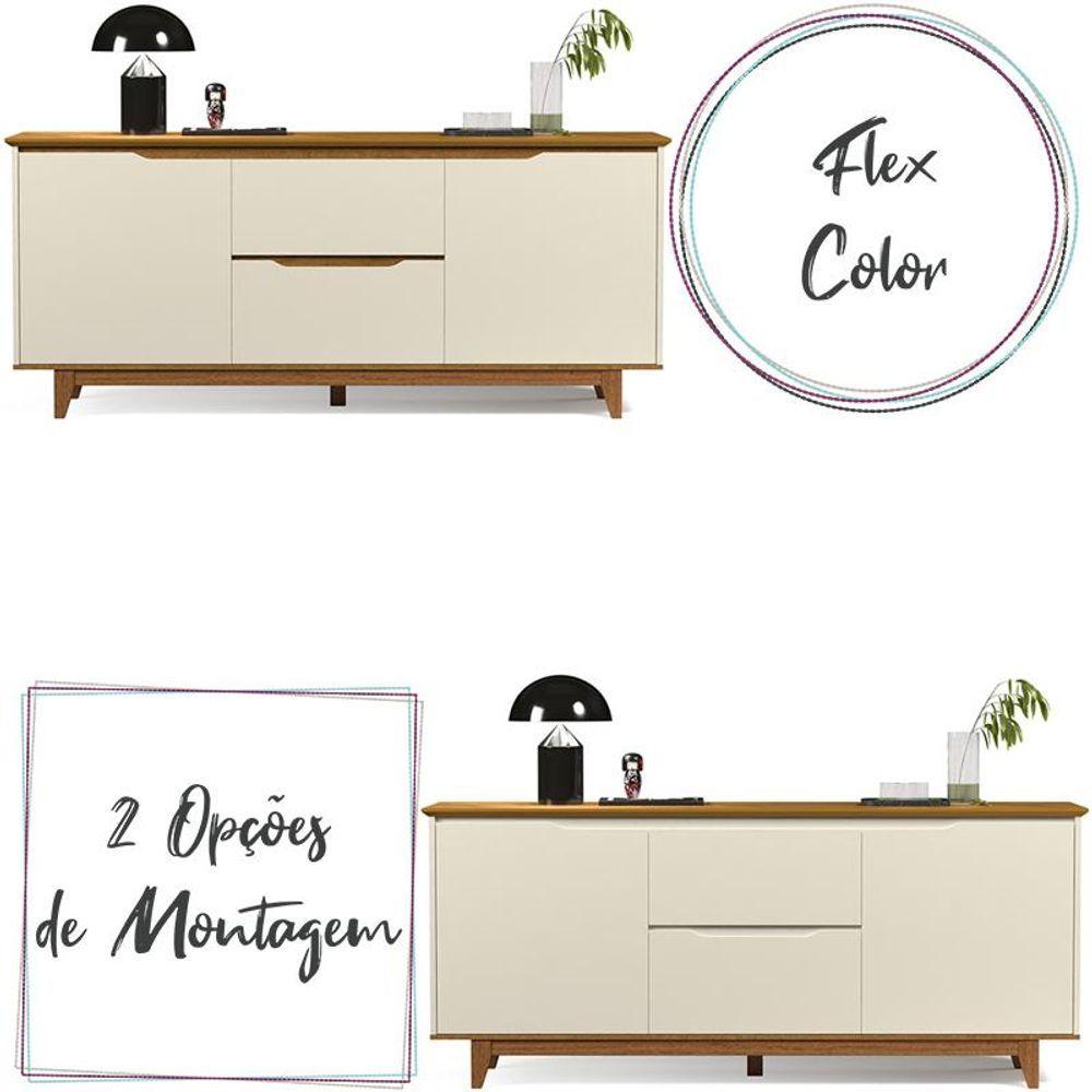 Aparador Buffet Flow 2 Portas 2 Gavetas Pés Madeira Maciça Off White/freijo Off White/freijo
