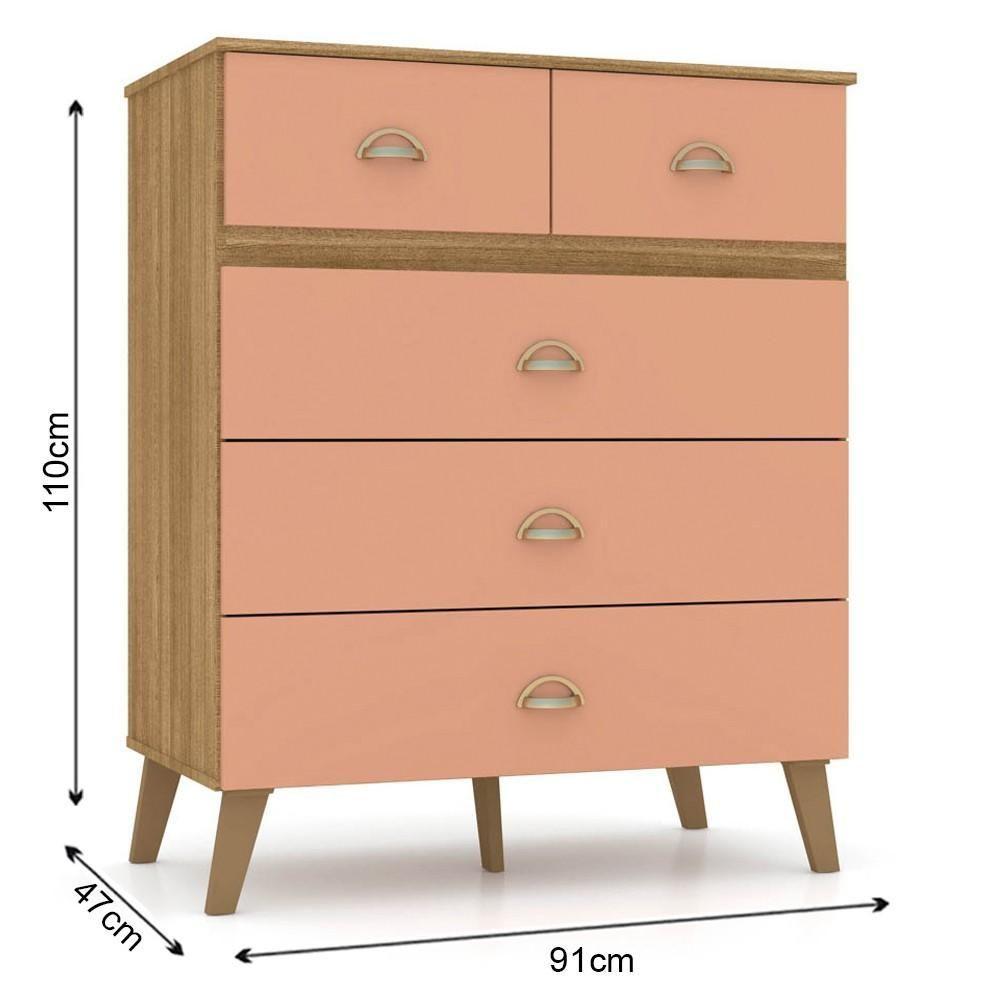 Miniatura Cômoda 5 Gavetas Estilo Retrô 91cm Ziza V02 Nature-camarim - Mpozenato