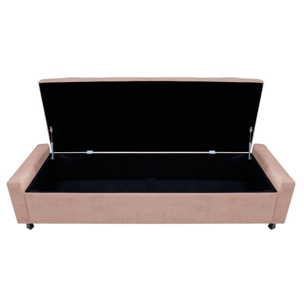 Calçadeira Baú Queen Everest P02 160 Cm Para Cama Box Suede - Amarena Móveis Rosê