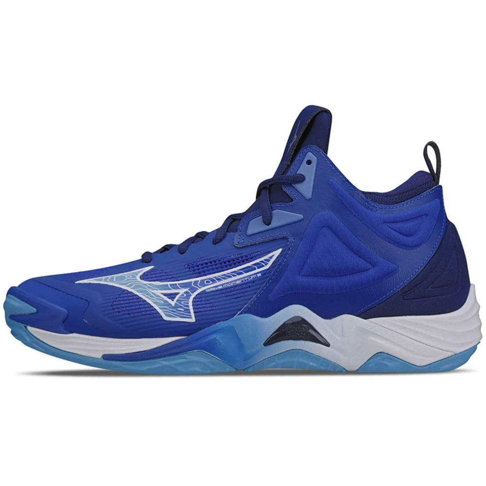 Miniatura Tênis de Vôlei Mizuno Wave Momentum 3 Mid 36 Azul