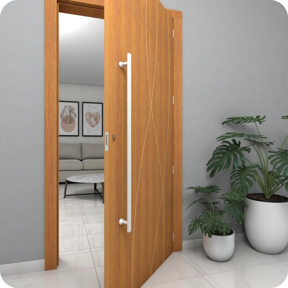 Puxador De Porta Branco Vidro Pivotante Madeira 80Cm M.S