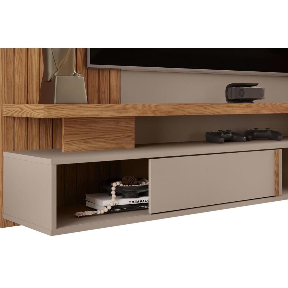 Miniatura Painel Home P-tv Até 65 Polegadas Leoni Ripado C- Prateleira E Nichos 180x162cm Off White-freijó Dj Móveis