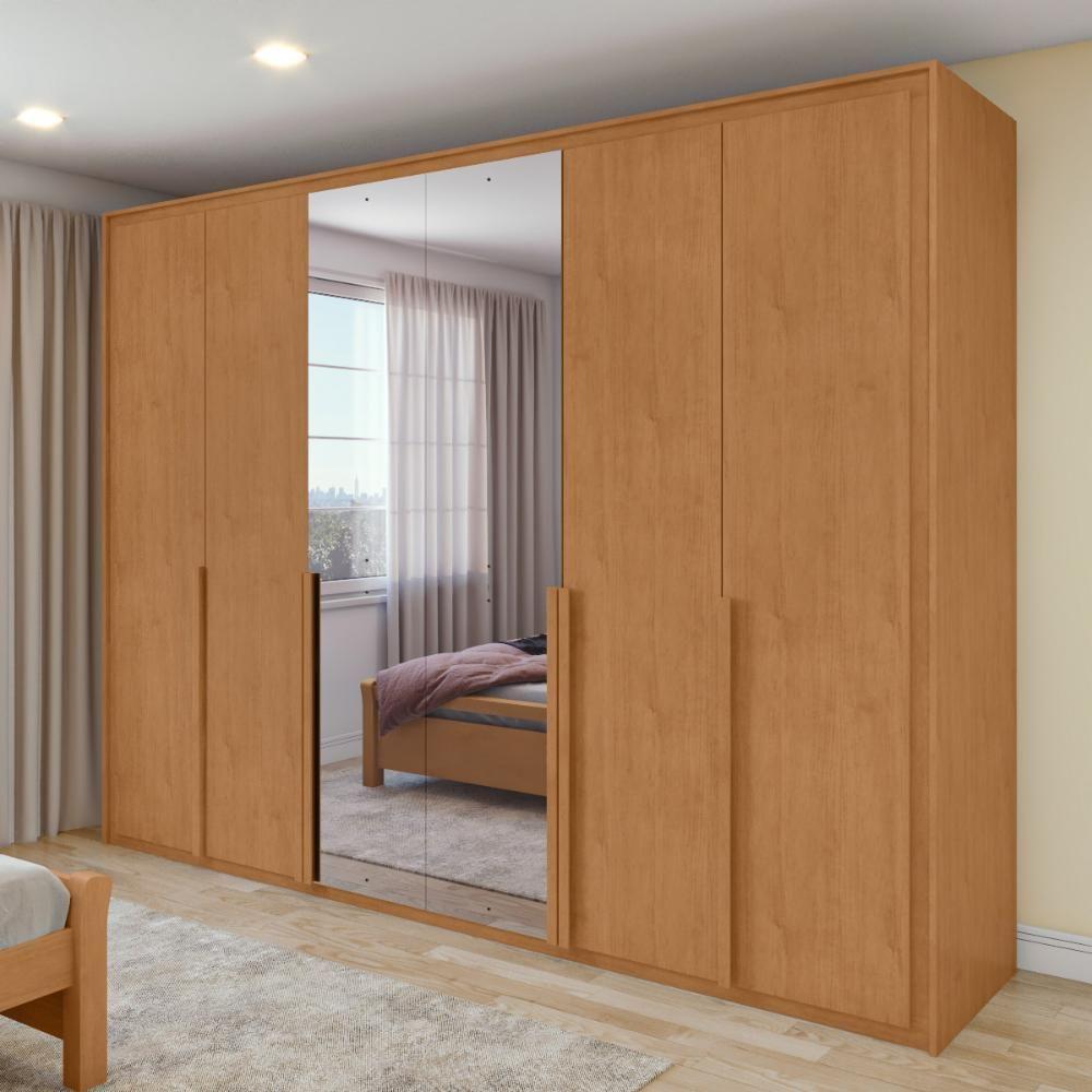 Guarda Roupa Easy Space 6 Portas C/ Espelho Amendoa Clean