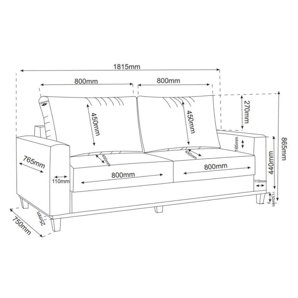 Miniatura Kit Sofá Living 2 Lugares 181,5cm e Poltrona Alpino Gelo
