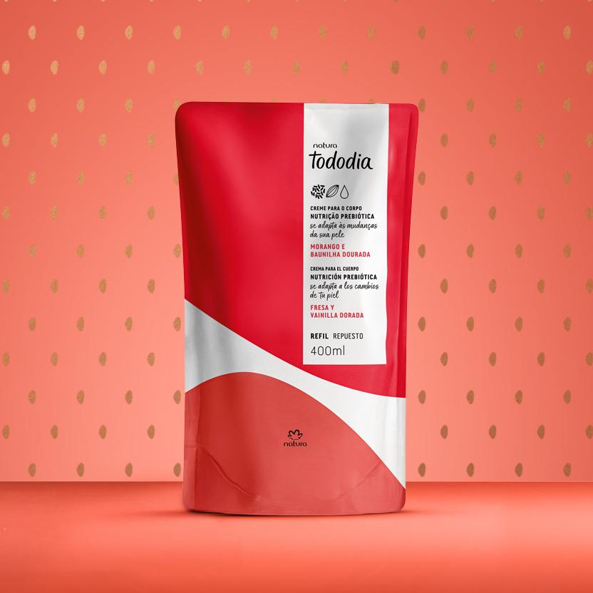 Miniatura Refil Creme Nutritivo para o Corpo Natura Tododia Morango e Baunilha Dourada 400ml