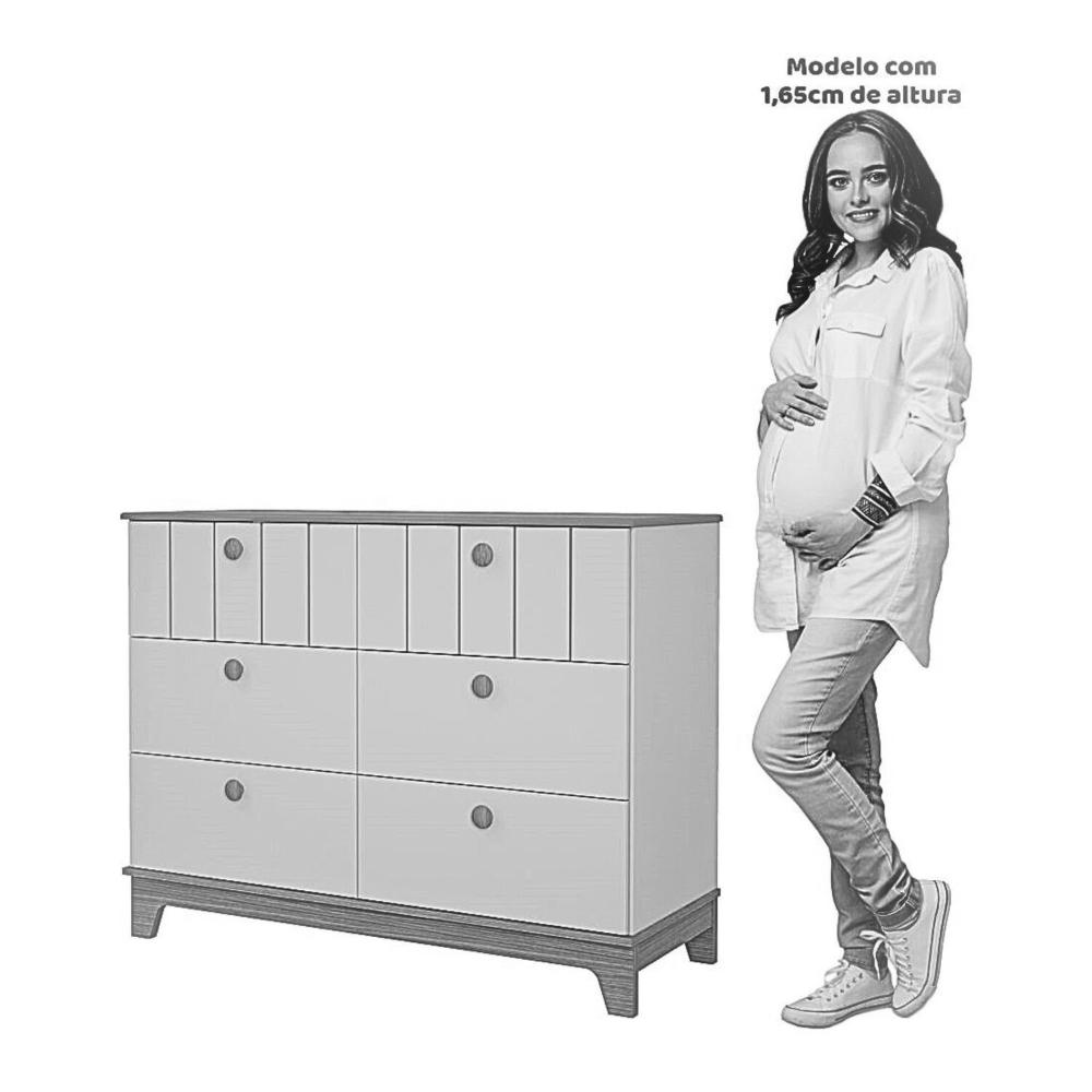 Miniatura Cômoda de Bebê com 6 Gavetas Chantilly Expresso Móveis Branco/Nature