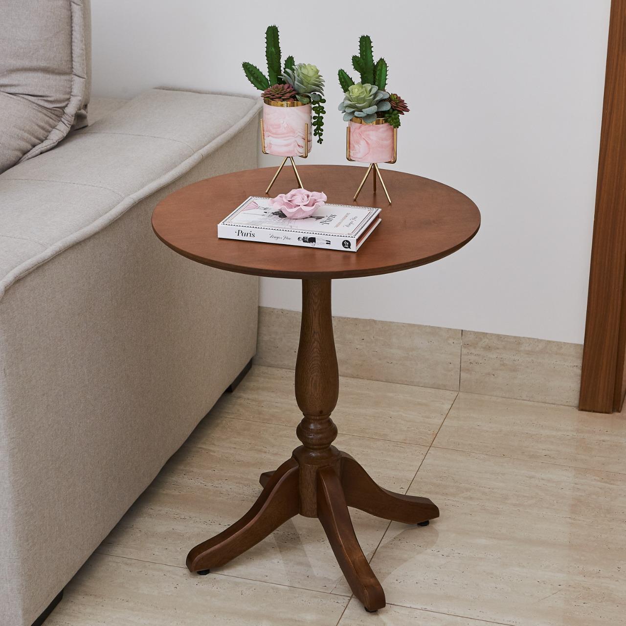 Miniatura Mesa Lateral Pe Torneado Marrom 60X54Cm