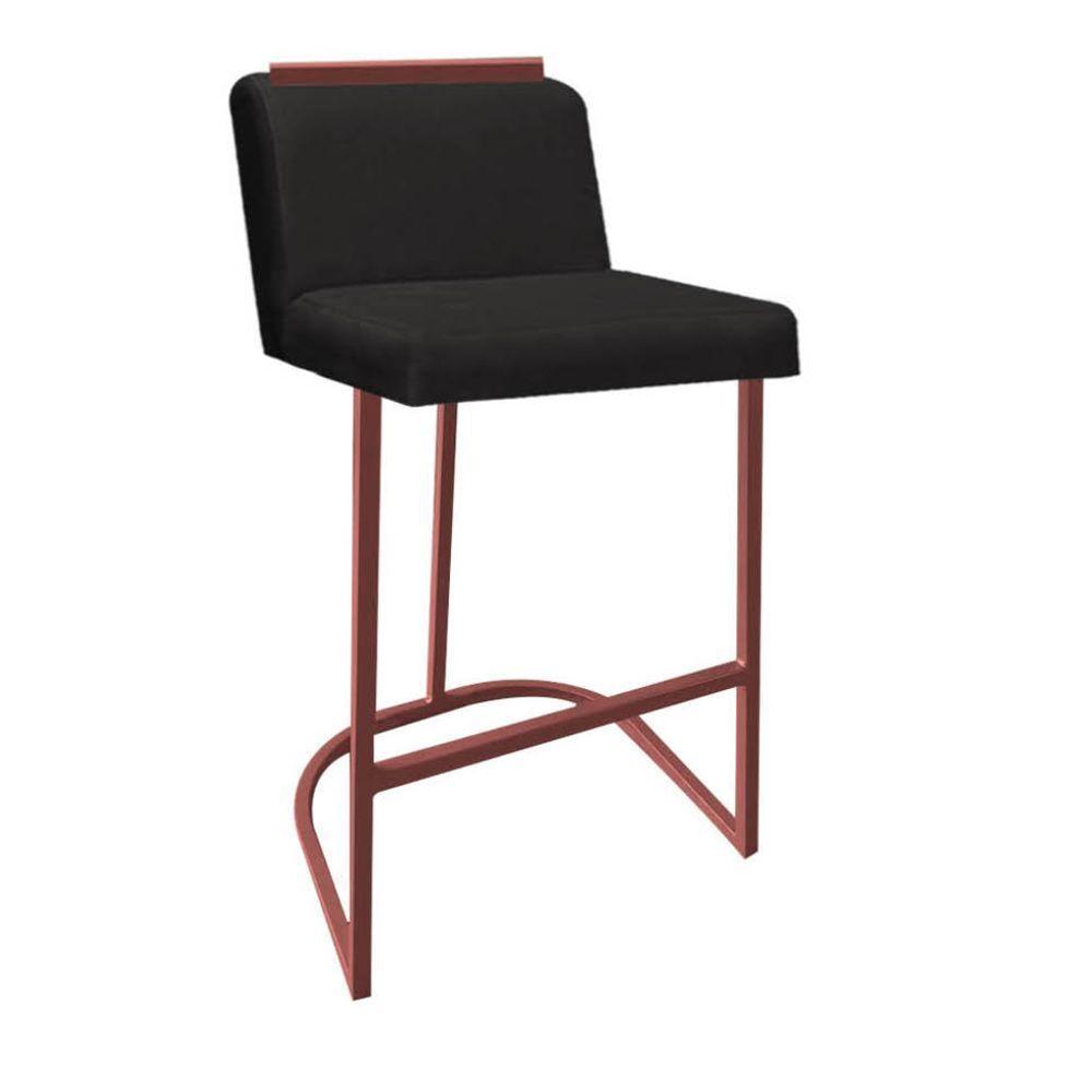 Miniatura Banqueta Com Encosto Ninna Bistrô Cozinha Aplique Ferro Bronze Suede Preto - Ahazzo Móveis