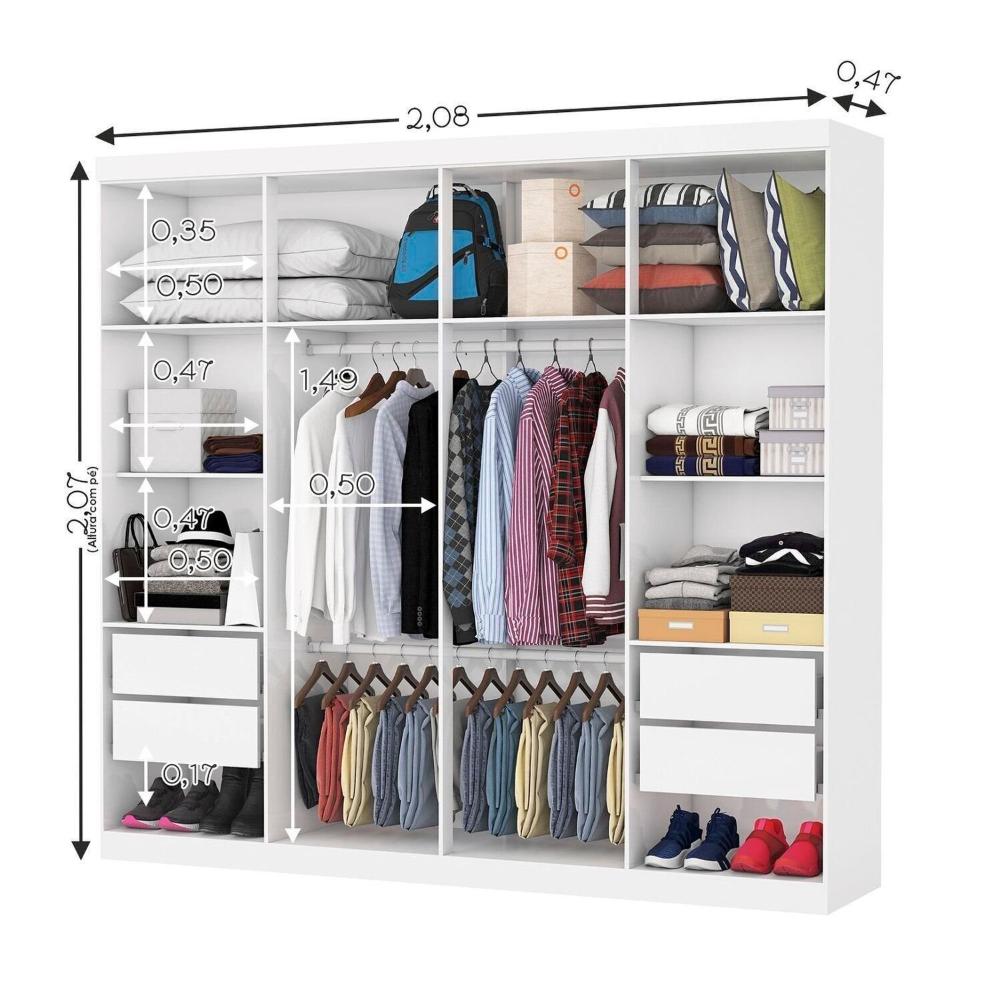 Miniatura Guarda-roupa Stanley 8 Portas 4 gavetas com Espelho Branco